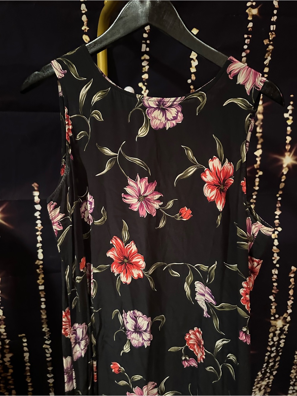 Black Floral Sleeveless Women’s dress - Pink & Red Blooms
